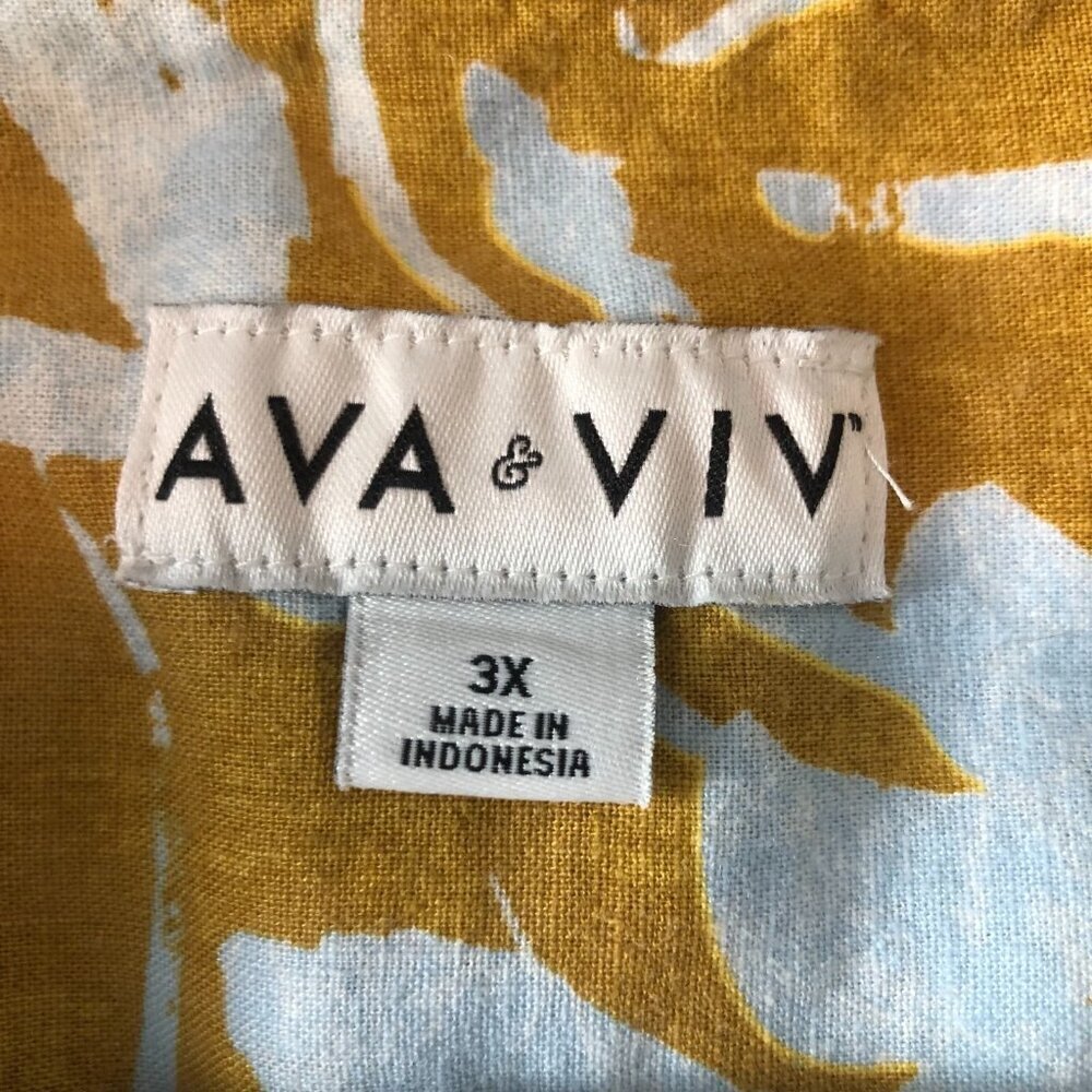 Ava & Viv Floral Linen Blend Buttercup Yellow & White Tie Waist Blouse Womens 3X - Picture 2 of 7